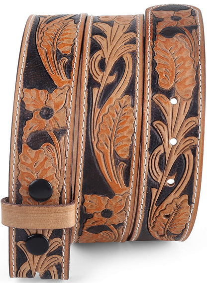 HOTF&L CLASSIC Western Belt without buckle for men – Full Grain Leather Cowboy Belts for jeans - One Piece Leather strap belt