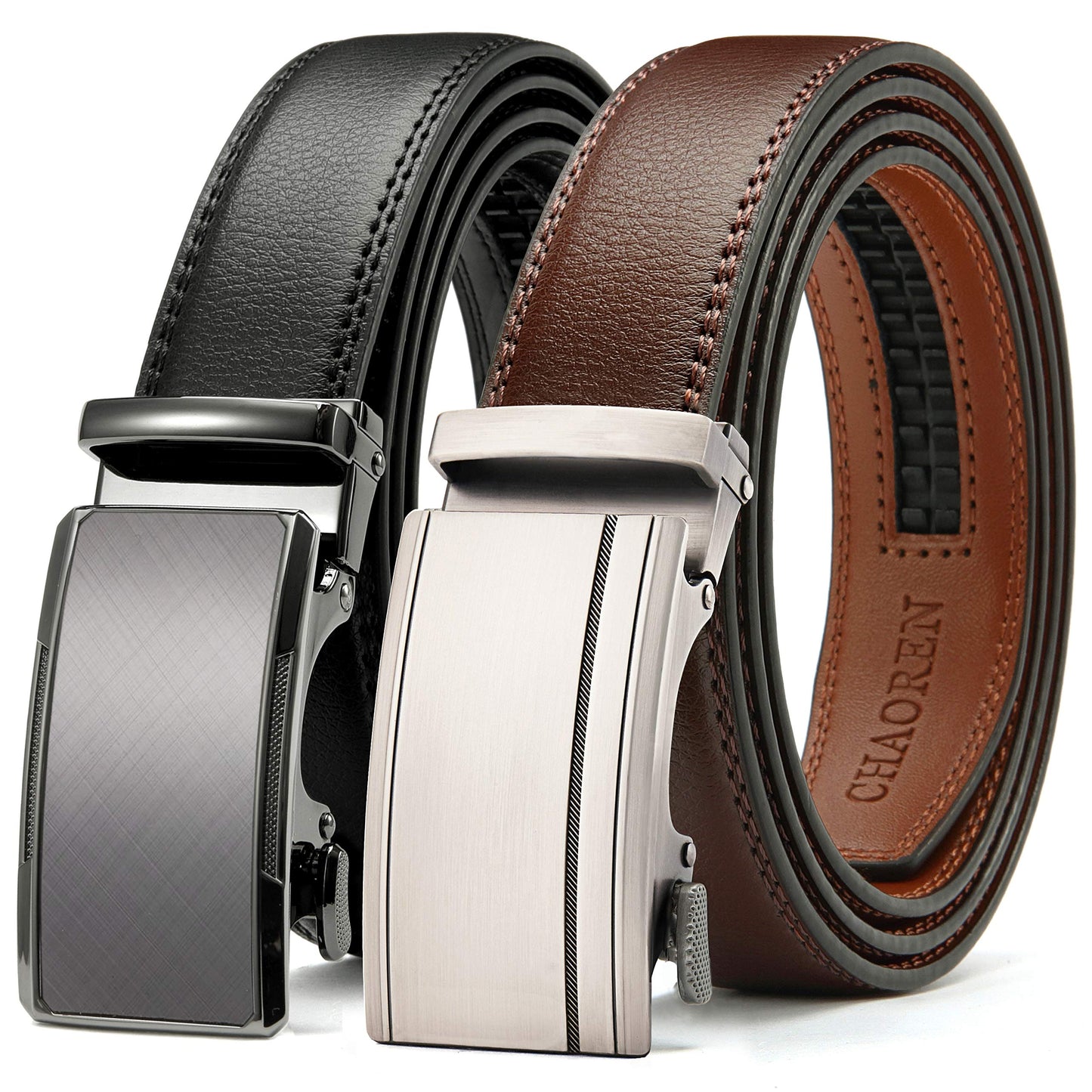 HOTCHAOREN Mens Dress Belt Leather 2 Pack - Mens Ratchet Belt for Dress Shirt and Pants Every Occasion (32mm)