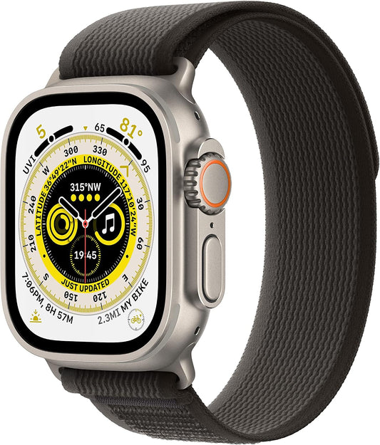 HOTApple Watch Ultra [GPS + Cellular 49mm] Titanium Case with Black/Gray Trail Loop, M/L (Renewed)