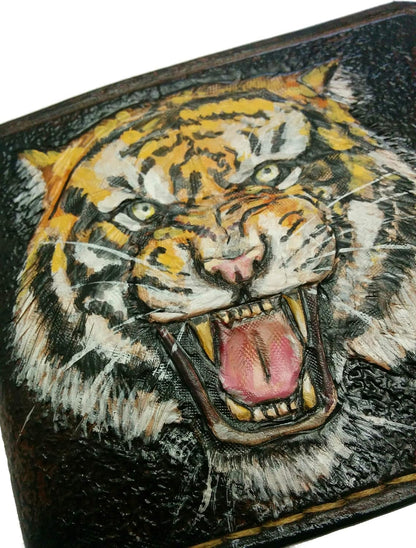 HOTBig Cat, Royal Bengal Tiger, Animal, Siberian Tiger, Panthera, Wildlife Wallet, RFID Men's Bifold Wallet, Genuine leather wallet, Biker Wallet, Embossed wallet, Leather Purse, Handmade wallet, Airbrush Art, Custom wallet, Personalized wallet