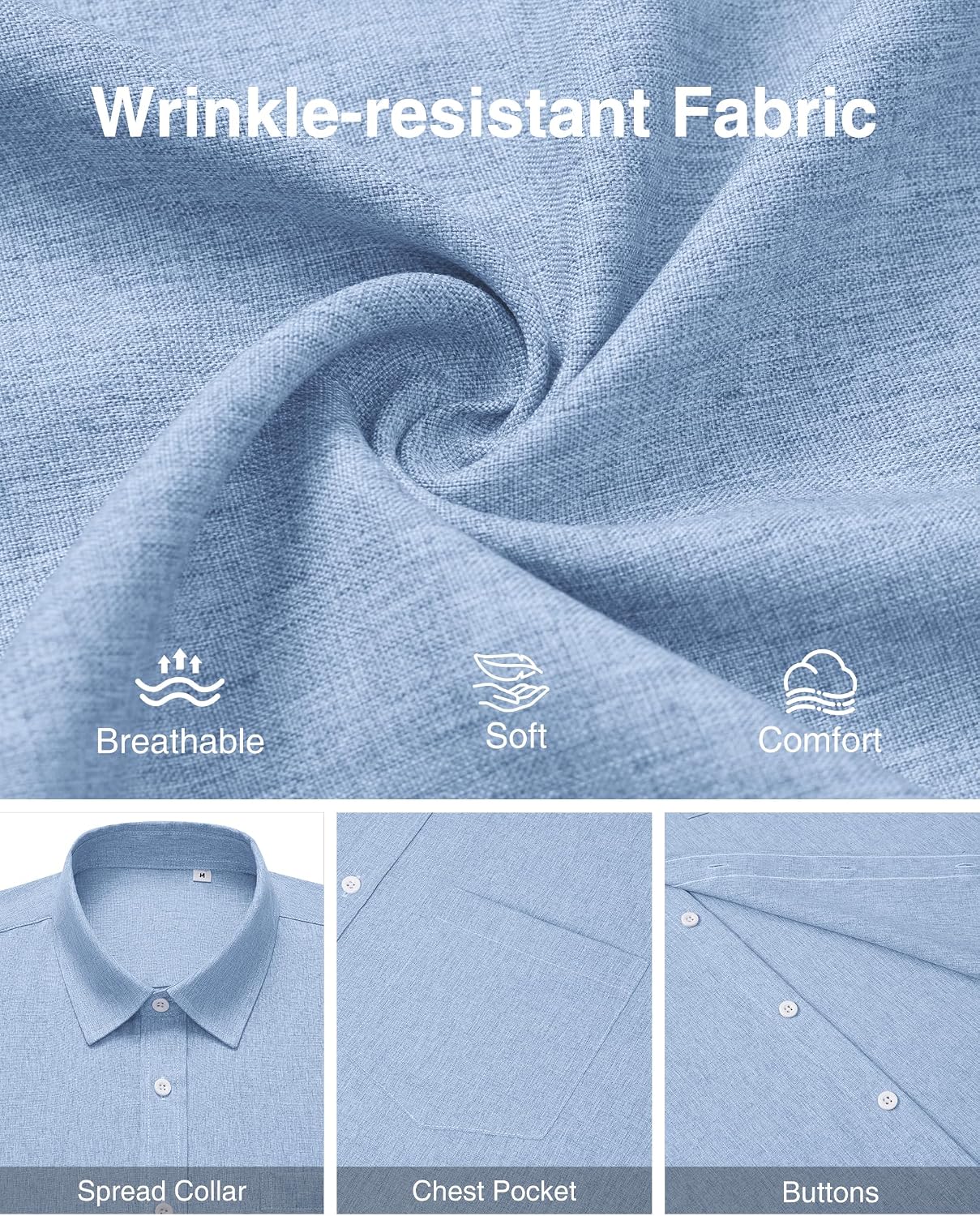 HOTMens Linen Shirt Short Sleeve Wrinkle Free Casual Untucked Button Down Shirts Beach Breathable Tops Summer