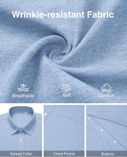 HOTMens Linen Shirt Short Sleeve Wrinkle Free Casual Untucked Button Down Shirts Beach Breathable Tops Summer