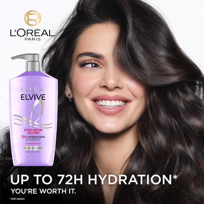 HOTL'Oreal Paris Elvive Hyaluron Plump Shampoo and Conditioner Set for Dry, Dehydrated Hair, 72H Hydrating Hair Care, Infused with Hyaluronic Acid Complex, 53 Fl Oz Set
