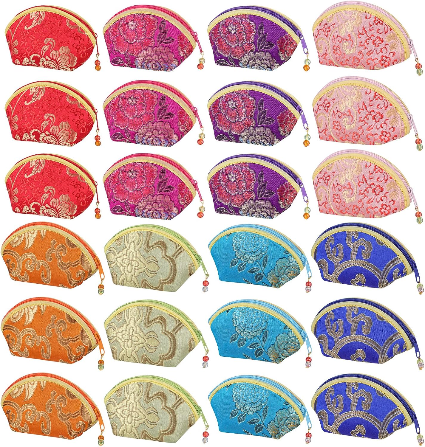 HOT24 Pcs Silk Coin Purse Zipper Purse Embroidery Sugar Jewelry Bag Lipstick Container Coin Wallet Gift Bag