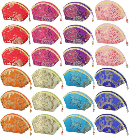 HOT24 Pcs Silk Coin Purse Zipper Purse Embroidery Sugar Jewelry Bag Lipstick Container Coin Wallet Gift Bag