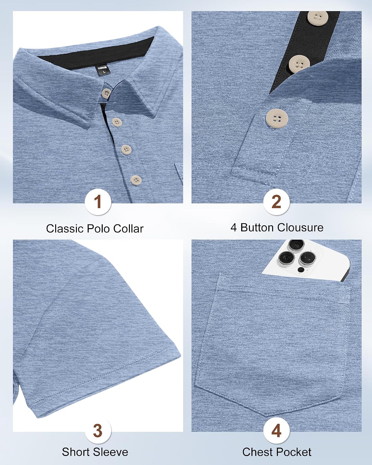 HOTMens Short Sleeve Polo Shirts Collared Business Casual Polo T Shirts with Pocket