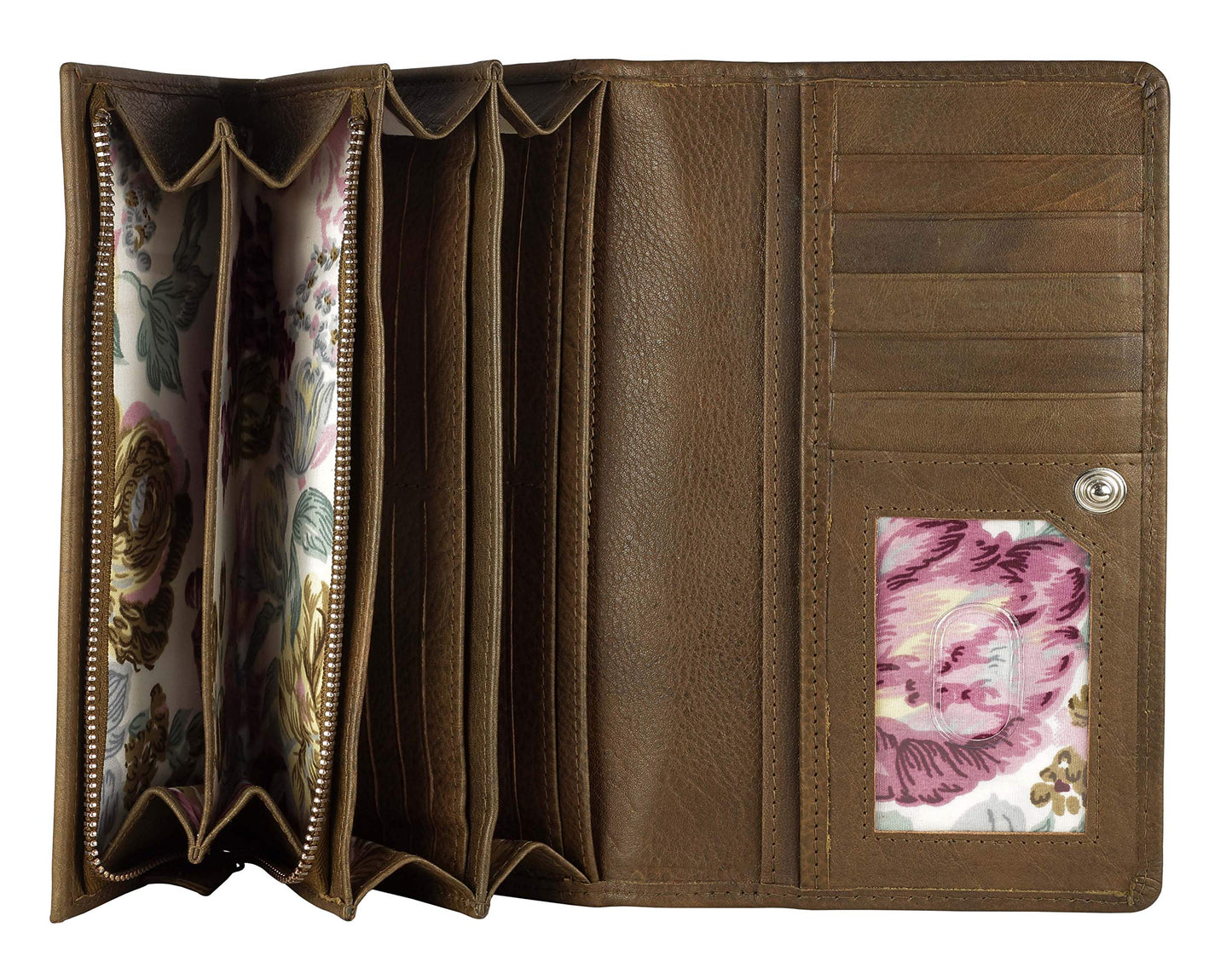 HOTWomen's Top Grain Leather Wallet, RFID Blocking Bifold clutch, 17 Card Slots, Zip Pocket Organizer, Elegant Gift for Women — Birthday, Valentine, Anniversary - TAUPE