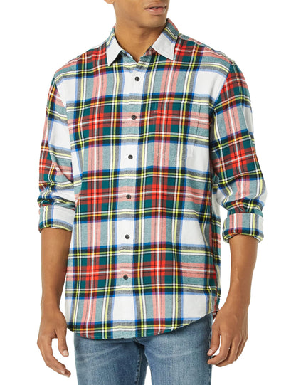 HOTAmazon Essentials Men's Regular Fit Long-Sleeve Flannel Shirt, Soft Brushed Cotton, Lightweight yet Warm