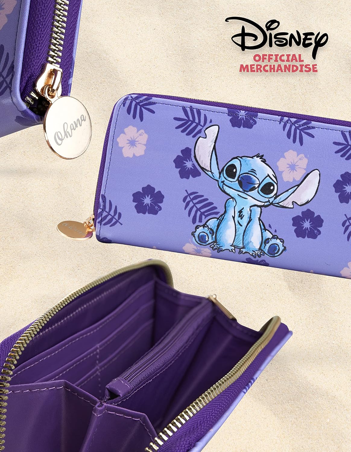 HOTDisney Stitch Women's Wallet, Teenager and Girl, Women's Coin Purse and Zip Card Holder, Purple Stitch, Taille unique, Modern