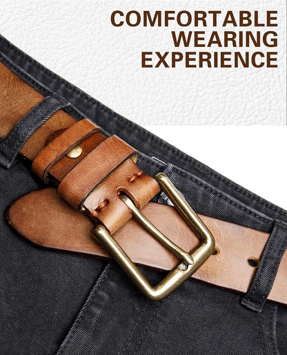 HOTThicken Full Grain Leather Mens Belt Heavy Duty Mens Work Belt Mens Belt High Hardness Buckle Packed In Gift Box