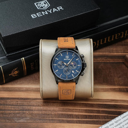 HOTBENYAR Mens Watches Analog Quartz Chronograph Waterproof Wrist Watches for Men Fashion Business Work Casual Sport Designer Dress Watch with Calendar Elegant Gifts for Men