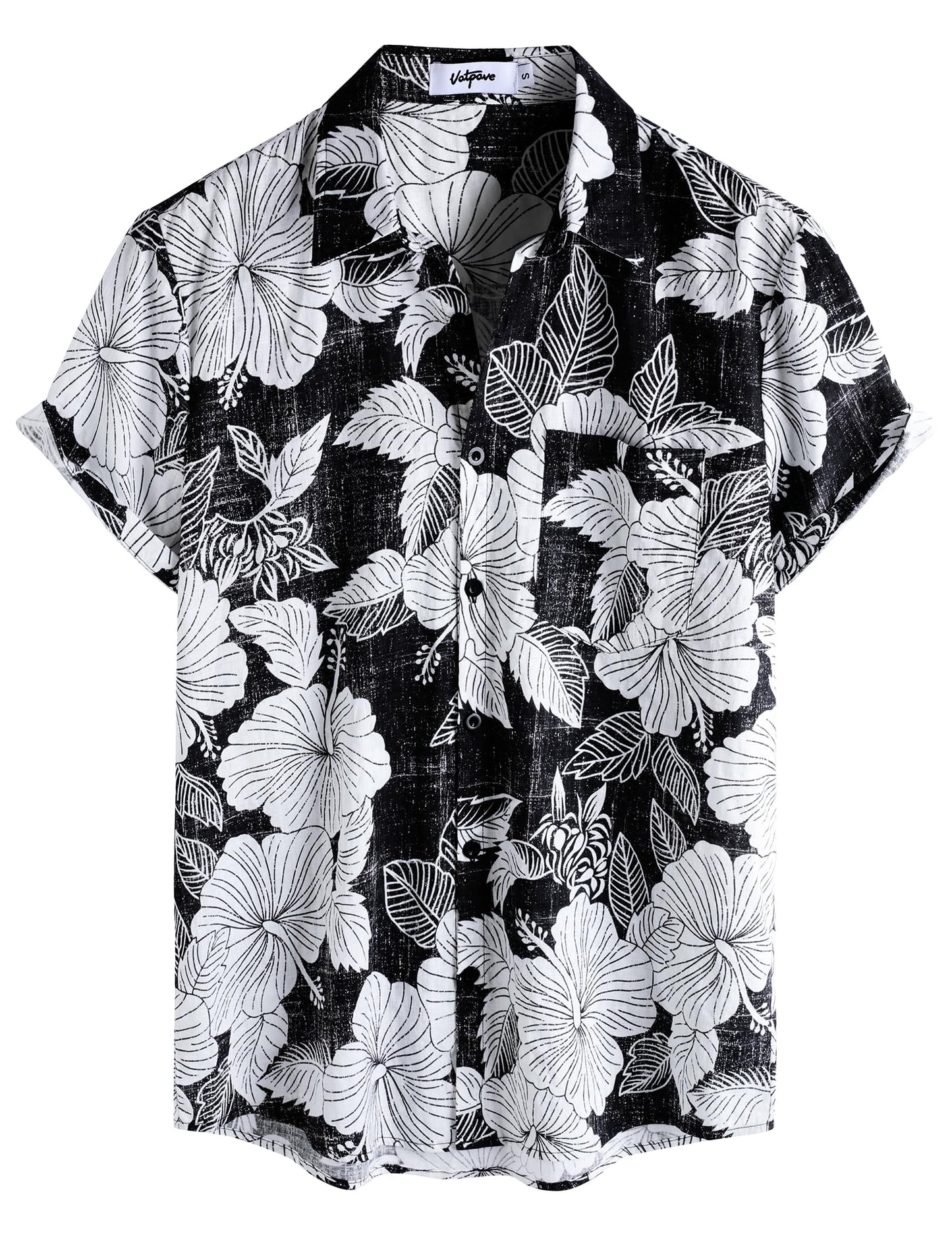 HOTVATPAVE Mens Hawaiian Shirts Casual Summer Short Sleeve Button Down Shirts | Beach, Floral, Front Pocket, Cotton, Tropical, Vacation, Vintage, Printed, Cruise, Collared, Aloha, Party, Reverse Fabric