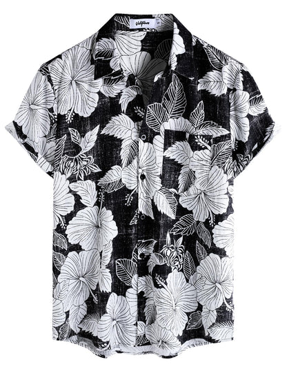 HOTVATPAVE Mens Hawaiian Shirts Casual Summer Short Sleeve Button Down Shirts | Beach, Floral, Front Pocket, Cotton, Tropical, Vacation, Vintage, Printed, Cruise, Collared, Aloha, Party, Reverse Fabric
