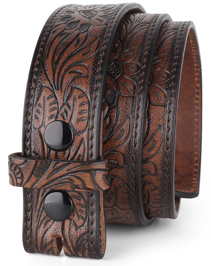 HOTF&L CLASSIC Western Belt without buckle for men – Full Grain Leather Cowboy Belts for jeans - One Piece Leather strap belt