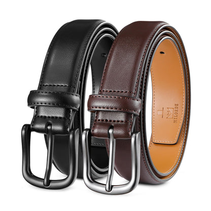 HOTMILORDE Men's Leather Dress Belt 2Pack, Handmade, Genuine Leather, Fashion & Classic Designs for Work Business and Casual