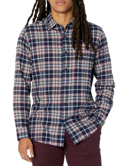 HOTAmazon Essentials Men's Regular Fit Long-Sleeve Flannel Shirt, Soft Brushed Cotton, Lightweight yet Warm