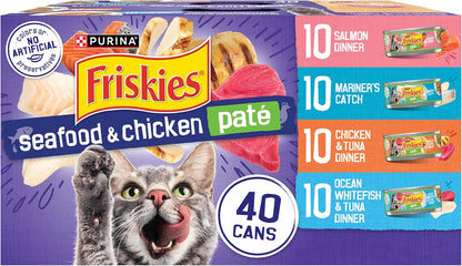 HOTPurina Friskies Pate Wet Cat Food Variety Pack Seafood and Chicken Pate Favorites 40ct VP - (Pack of 40) 5.5 oz. Cans