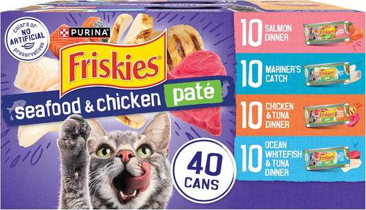 HOTPurina Friskies Pate Wet Cat Food Variety Pack Seafood and Chicken Pate Favorites 40ct VP - (Pack of 40) 5.5 oz. Cans