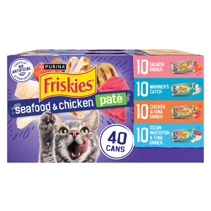 HOTPurina Friskies Pate Wet Cat Food Variety Pack Seafood and Chicken Pate Favorites 40ct VP - (Pack of 40) 5.5 oz. Cans