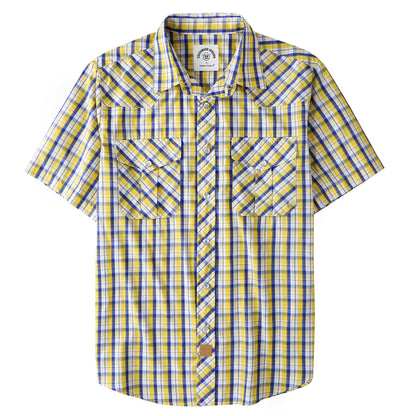 HOTDubinik® Western Shirts for Men Short Sleeve Plaid Pearl Snap Shirts for Men Button Up Shirt Cowboy Casual Work Shirt