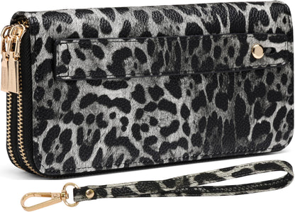HOTB BRENTANO Vegan Leather Double Zipper Pocket Wallet with Grip Hand Strap (BLUE GLITTER)