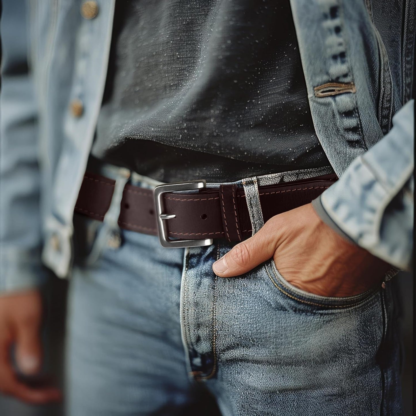 HOTWrangler Men’s Leather Belt, Country Casual Every Day Belt for Jeans