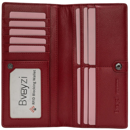 HOTBveyzi Ultra Slim Thin Leather RFID Blocking Credit Card Holder Bifold Clutch Wallets for Women