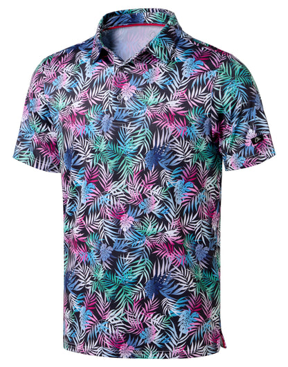 HOTObla Mens Golf Polo Shirts Short Sleeve Dry Fit Performance Moisture Wicking Casual Print Collared Golf Shirts for Men