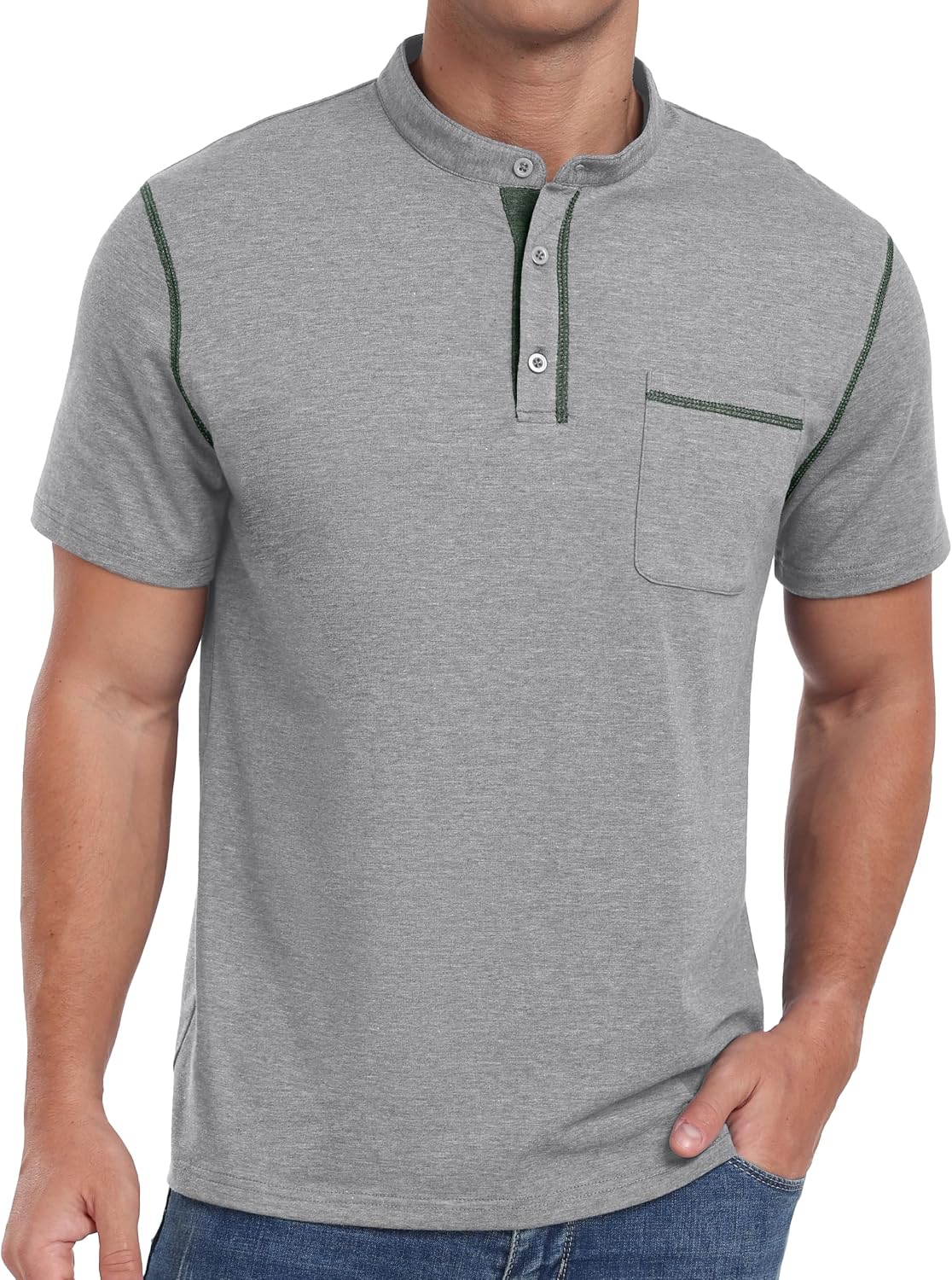 HOTSailwind Mens Henley Shirts Short Sleeve Summer Casual Classic Cotton T Shirts Pocket Button Shirt