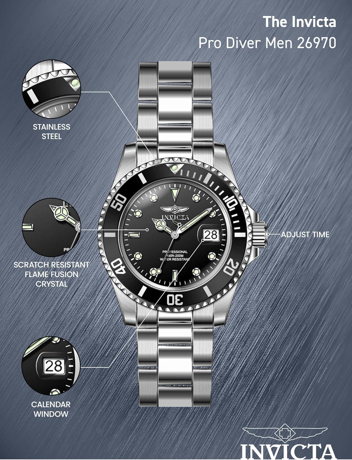 HOTInvicta Men's Pro Diver Quartz Watch with Stainless Steel Strap