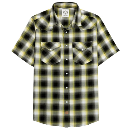 HOTDubinik® Viscose Made from Bamboo Mens Short Sleeve Shirts Plaid Shirt Western Cowboy Pearl Snap Casual Plaid Shirts for Men