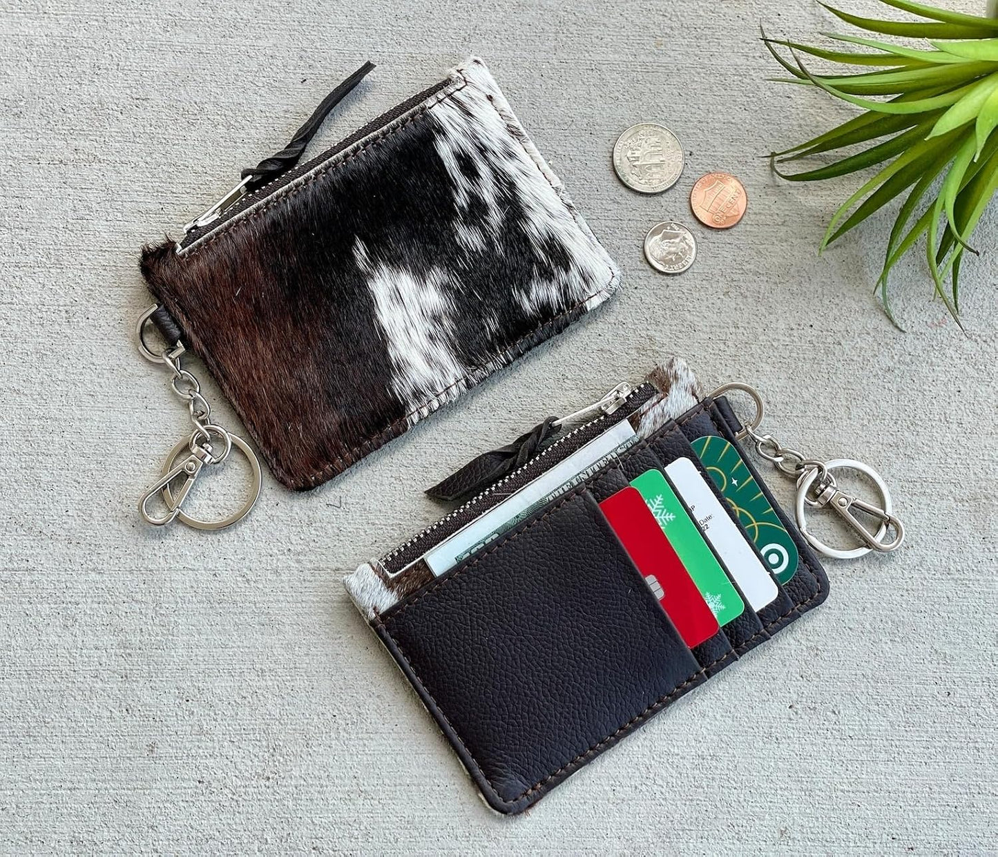 HOTChic Cowhide Keychain Wallet with Credit Card Holder, Coin Purse - Ideal Gifts for Her