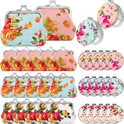 HOT30 Pcs Indian Pooja Return Gifts Bulk Floral Coin Purse Mirror,Gold Edge