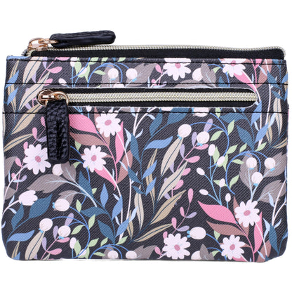 HOTJulia Buxton Vegan Leather Wallet with Zipper, ID Windows, RFID Blocking, Card Slots & Key Ring, Compact Coin & Card Holder Case, Gift Idea, True Blue