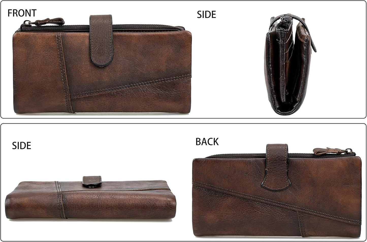 HOTWomen RFID Blocking Wallet Leather Vintage Large Capacity Credit Card Clutch Coffee