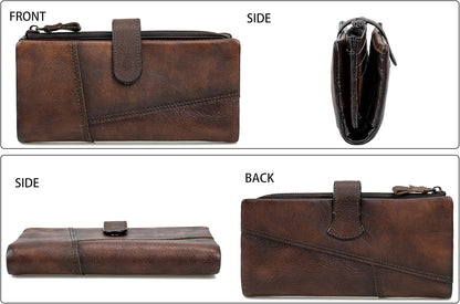 HOTWomen RFID Blocking Wallet Leather Vintage Large Capacity Credit Card Clutch Coffee