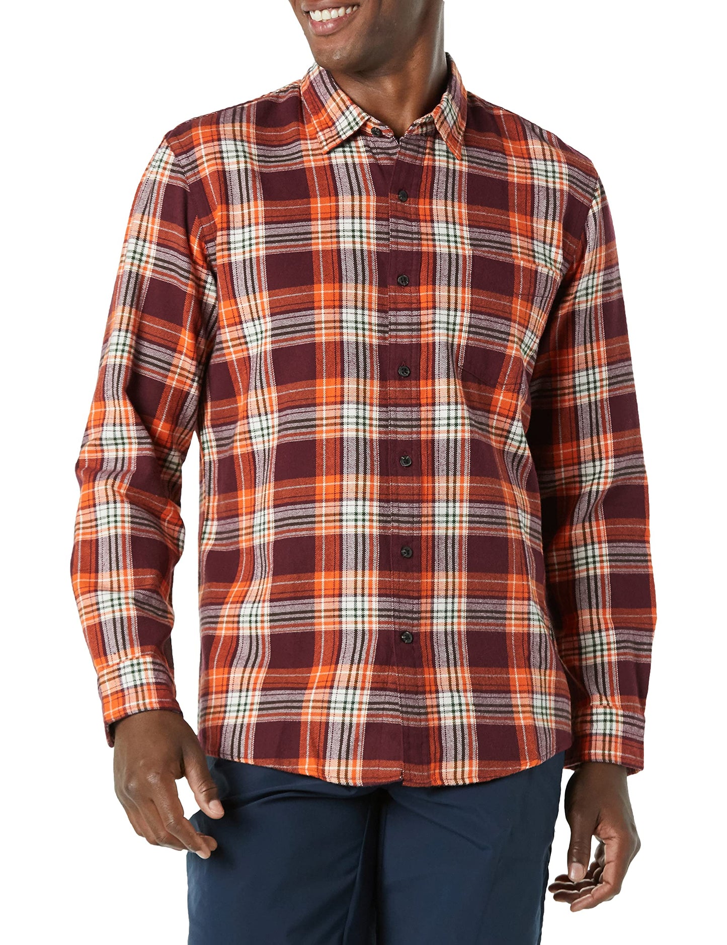 HOTAmazon Essentials Men's Slim-Fit Flannel Shirt, Long Sleeve Button Down Plaid