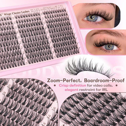 HOTGoddvenus Lash Clusters Kit Wispy Eyelash Clusters Lashes Natural DIY Lash Extension Kit 10-16mm Cluster Eyelash Extensions Kit 300pcs C Curl Individual Lashes Cluster Eyelash (No Tweezers)