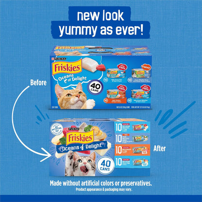 HOTPurina Friskies Wet Cat Food Variety Pack, Oceans of Delight Flaked and Prime Filets - (Pack of 40) 5.5 oz. Cans