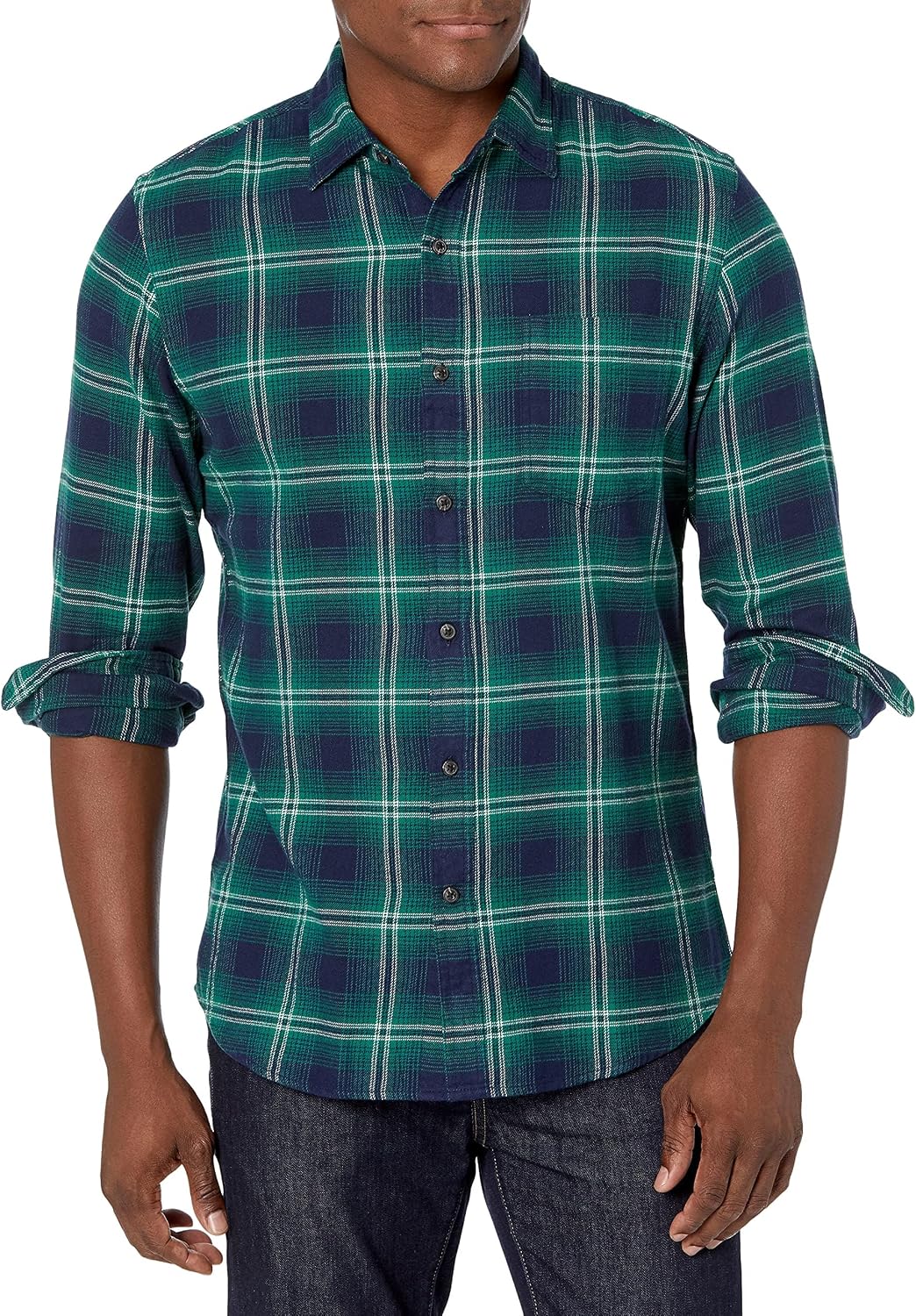 HOTAmazon Essentials Men's Slim-Fit Flannel Shirt, Long Sleeve Button Down Plaid