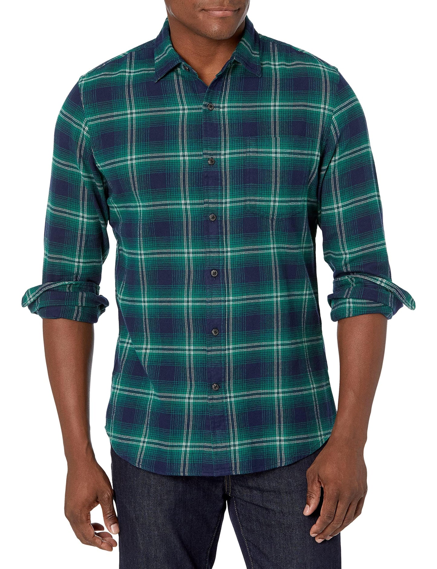 HOTAmazon Essentials Men's Slim-Fit Flannel Shirt, Long Sleeve Button Down Plaid