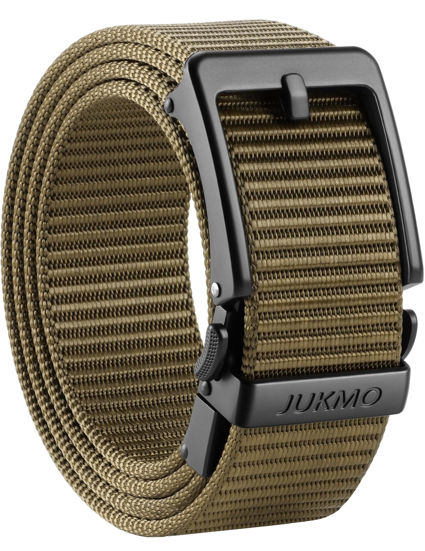 HOTJUKMO Men's 1.5" Ratchet Belt with Pin-Look Buckle for Jeans & Chinos | No-Hole Micro-Adjust Belt with Trim-to-Fit Nylon Webbing & Zinc Alloy Buckle – Perfect for Business Casual