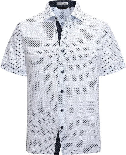 HOTAlex Vando Mens Printed Dress Shirts Easy Care Button Down Shirt | Four-way flexible weave, Inner collar & cuff contrast, Anti-wrinkle texture, Lightweight, Great present for male relatives