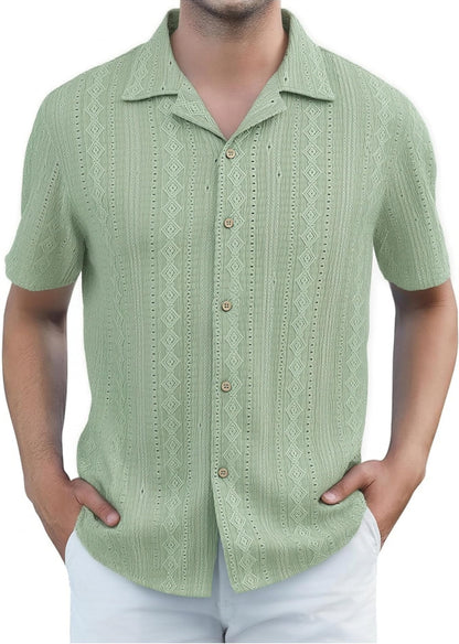 HOTDamipow Mens Casual Button Down Shirts Short Sleeve Fashion Vacation Beach Shirts