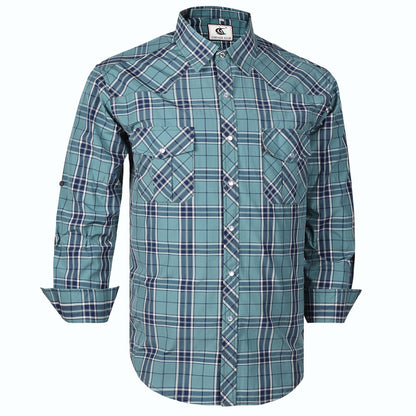 HOTCOEVALS CLUB Men's Western Pearl Snap Button Up Casual Cowboy Long Sleeve Two Pockets Work Shirts