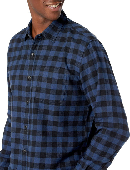 HOTAmazon Essentials Men's Regular Fit Long-Sleeve Flannel Shirt, Soft Brushed Cotton, Lightweight yet Warm
