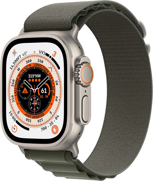 HOTApple Watch Ultra [GPS + Cellular 49mm] Titanium Case with Green Alpine Loop, Large (Renewed)