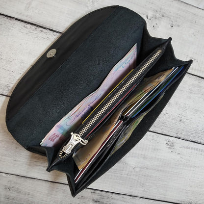 HOTINGVARR Leather Long Wallet for Women, Handmade wallet, Leather Purse, Gift for her (Black)