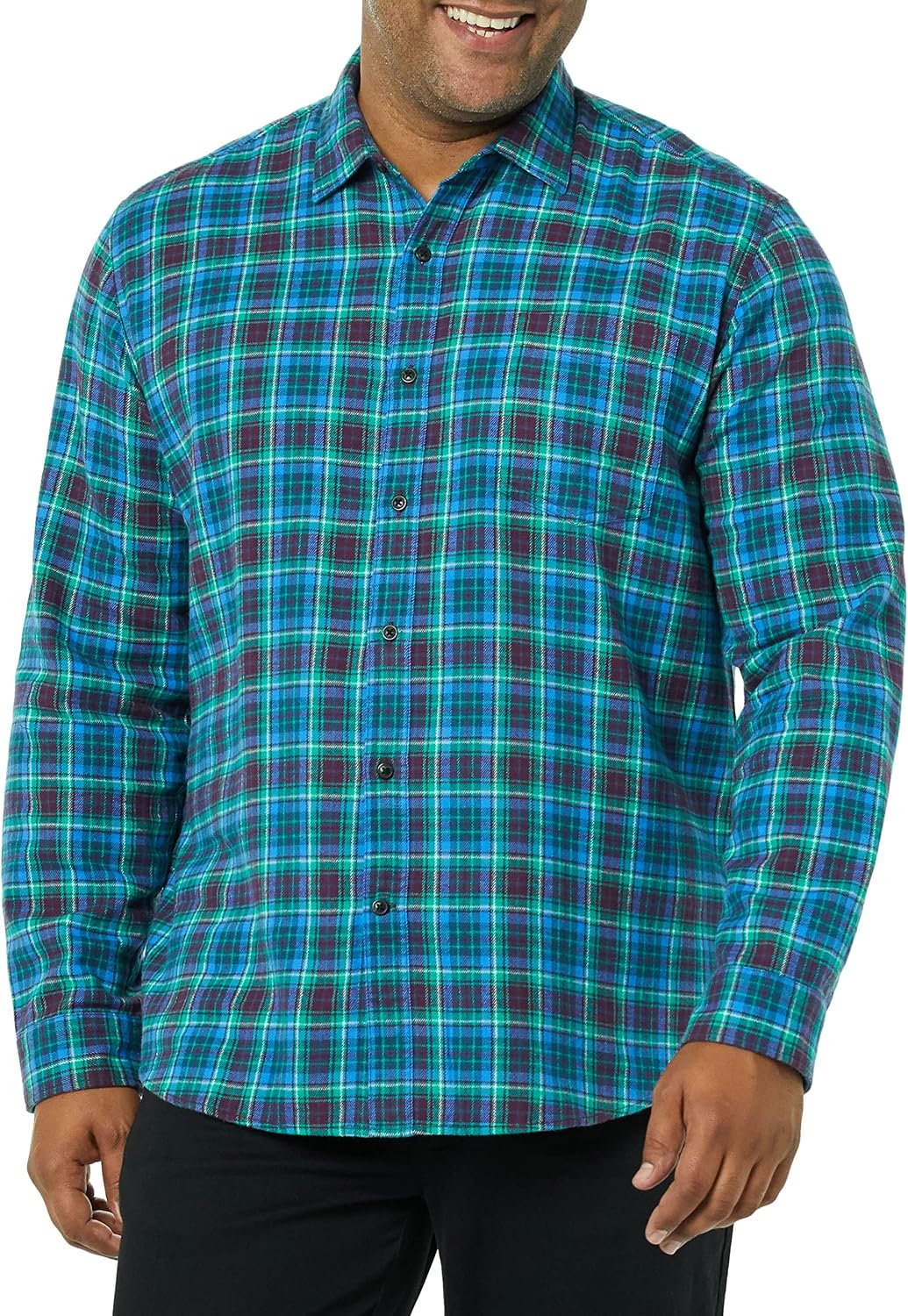 HOTAmazon Essentials Men's Regular Fit Long-Sleeve Flannel Shirt, Soft Brushed Cotton, Lightweight yet Warm