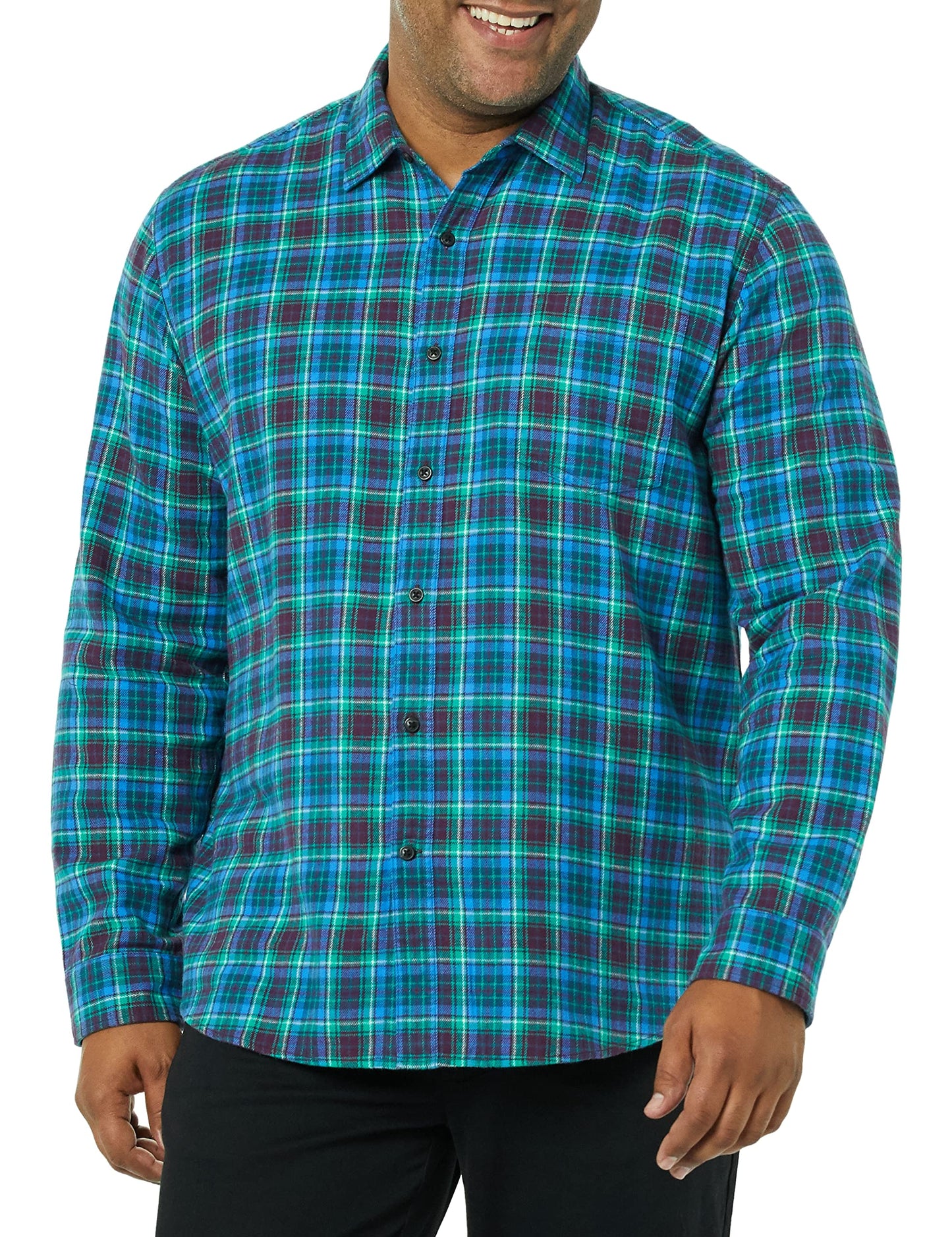 HOTAmazon Essentials Men's Regular Fit Long-Sleeve Flannel Shirt, Soft Brushed Cotton, Lightweight yet Warm